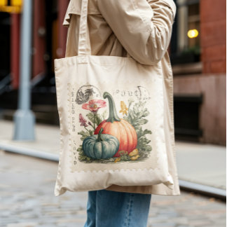 Vintage Pumpkin Postage Stamp Fall Harvest Large Tote Bag