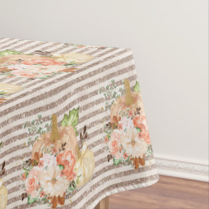 Vintage Pumpkin Rose Gold Glitter Stripe Pattern Tablecloth