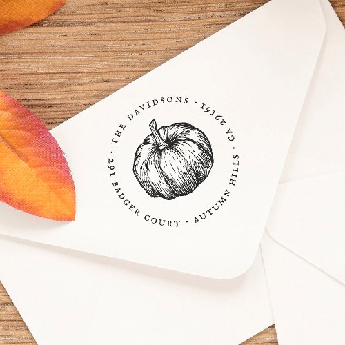 Vintage Pumpkin Round  Classic Return Address Rubber Stamp