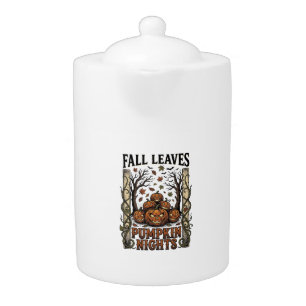 Vintage Pumpkin Shirt Fall Leaves Spooky Harvest A Teapot