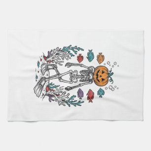 Vintage Pumpkin Skeleton Diver Halloween Fish Desi Kitchen Towel