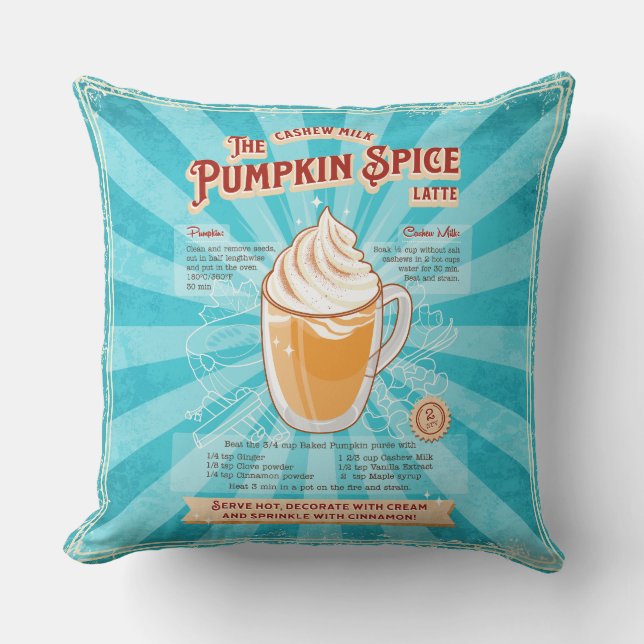 Vintage Pumpkin Spice Latte - Recipe Poster Throw Pillow (Front)