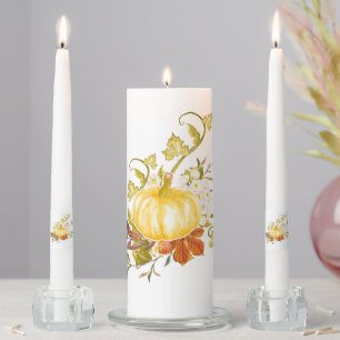 Vintage Pumpkin Thanksgiving Art Rustic Autumn Unity Candle Set