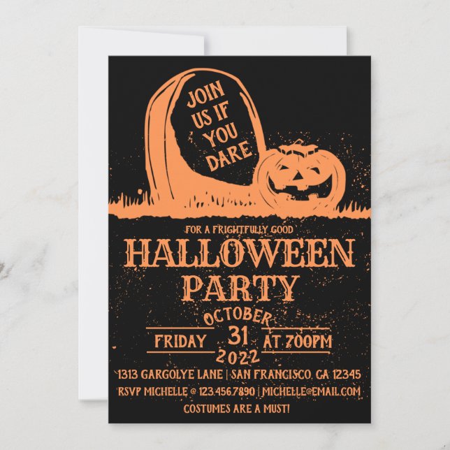 Vintage Pumpkin Tombstone Halloween Party Invitation (Front)
