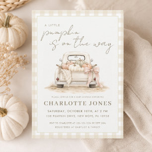 Vintage Pumpkin Truck Gingham Baby Shower Invitation