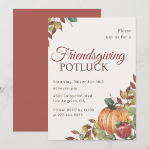Vintage Pumpkin Watercolor Friendsgiving Potluck Invitation