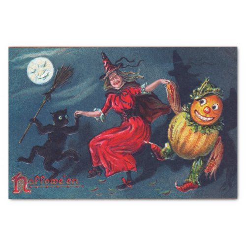Vintage pumpkin witch black cat party tissue tissue paper