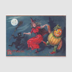 Vintage pumpkin witch black cat party tissue tissue paper