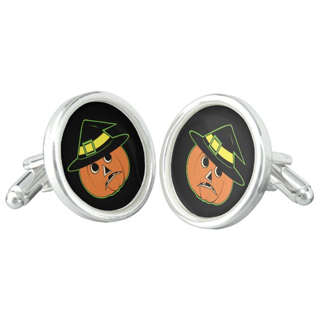 Vintage Pumpkin Witch Cufflinks (Angled)
