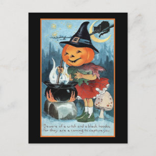 Vintage Pumpkin Witch Invitation Postcard
