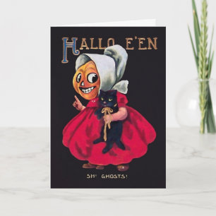 Vintage Pumpkin with a Cat Halloween Card