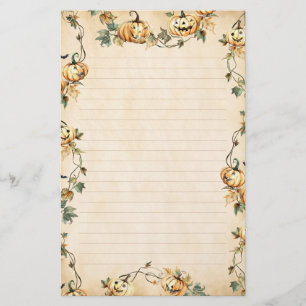 Vintage Pumpkins and Autumn Vine Lined Stationery