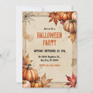 Vintage Pumpkins, Dried Leaves, Halloween Party Invitation