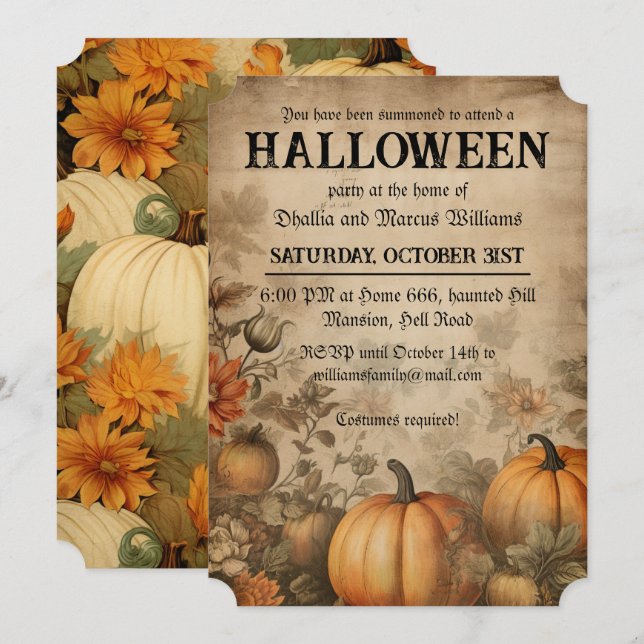 Vintage Pumpkins Halloween Party Invitation (Front/Back)