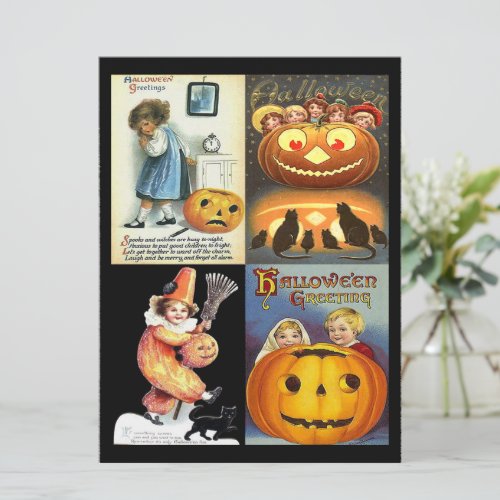 Vintage Pumpkins Kids 4 Photos Large Postcard