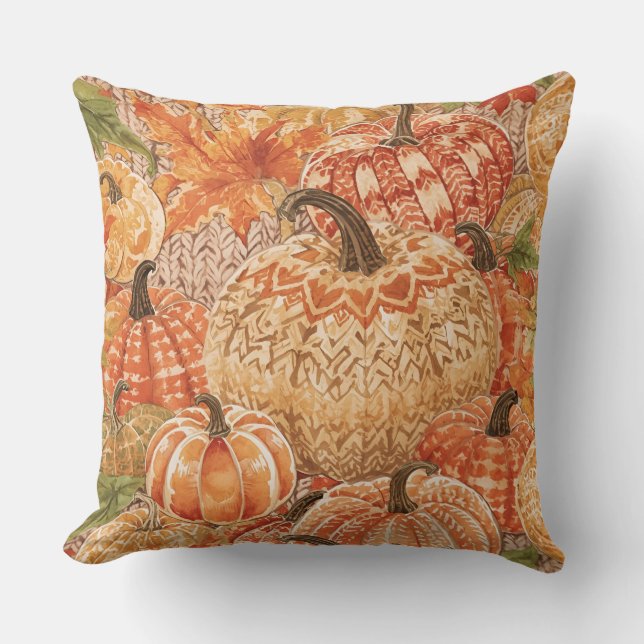 Vintage, Pumpkins Patch Crochet Design Throw Pillow (Front)
