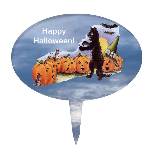 Vintage Pumpkins Singing Cat Cake Topper (Front)