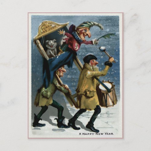 Vintage Punch and Judy New Year Postcard
