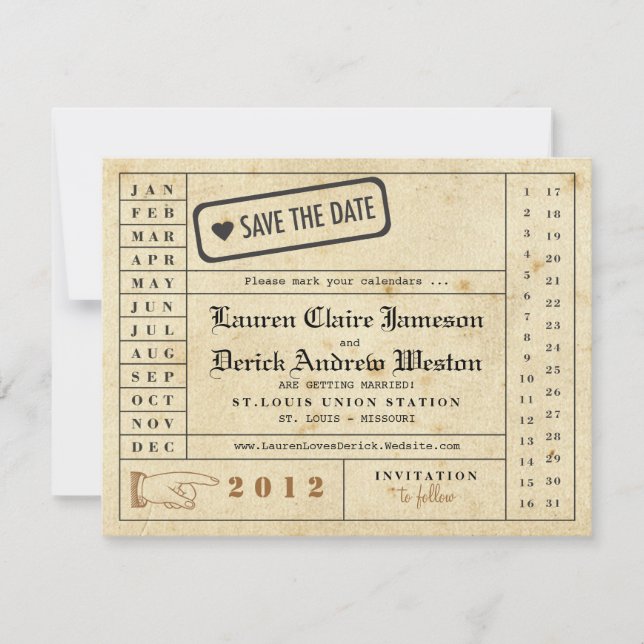 Vintage Punch Card Save the Date (Front)
