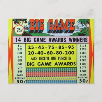 Vintage Punchboard 'big Game' Postcard by seemonkee at Zazzle