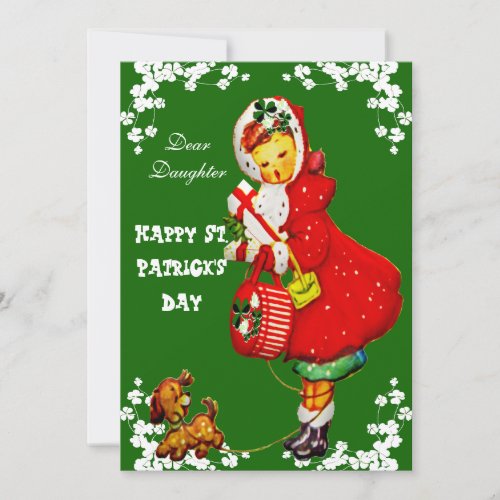 Vintage Pup Clovers Happy St Patricks Day Daughter Holiday Card
