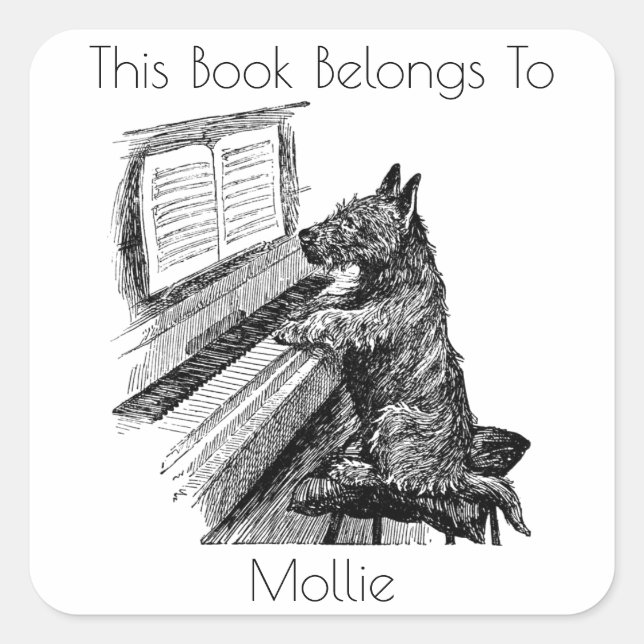 Vintage Pup Playing the Piano Bookplate (Front)