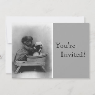 Vintage Puppies Bath Birthday Invitation