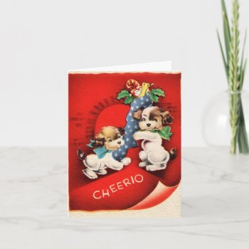 Vintage Puppies Cheerio Christmas Card by Gypsify at Zazzle