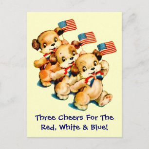 Vintage Puppies with Flags Postcard