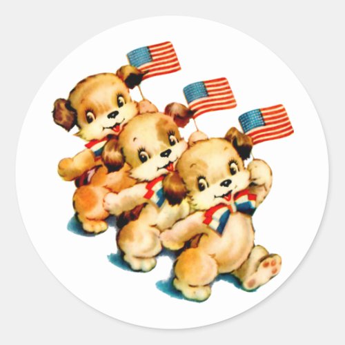 Vintage Puppies with Flags Sticker