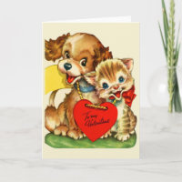 Vintage Puppy and Kitten Valentine's Day Card