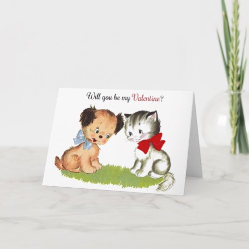 Vintage Puppy and Kitten Valentines Day Card