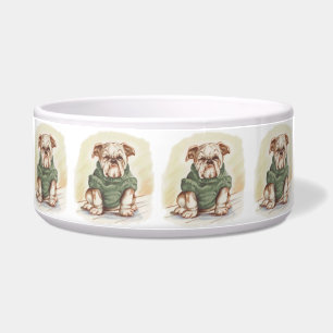 Vintage Puppy Art Bulldog in Sweater Bowl