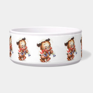 Vintage Puppy Art Puppy with Horn Bowl
