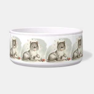 Vintage Puppy Art Shaggy Dog Bowl
