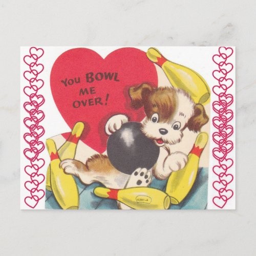 Vintage Puppy Dog Bowling Valentine Postcard