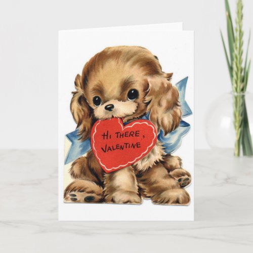 Vintage Puppy Dog With Heart Valentine Holiday Card