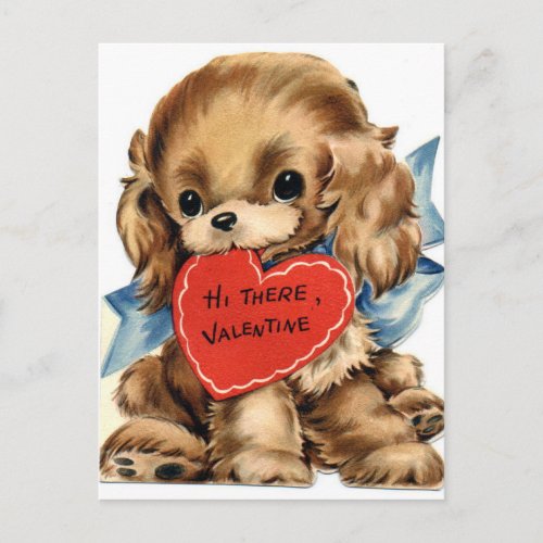 Vintage Puppy Dog With Heart Valentine Holiday Postcard