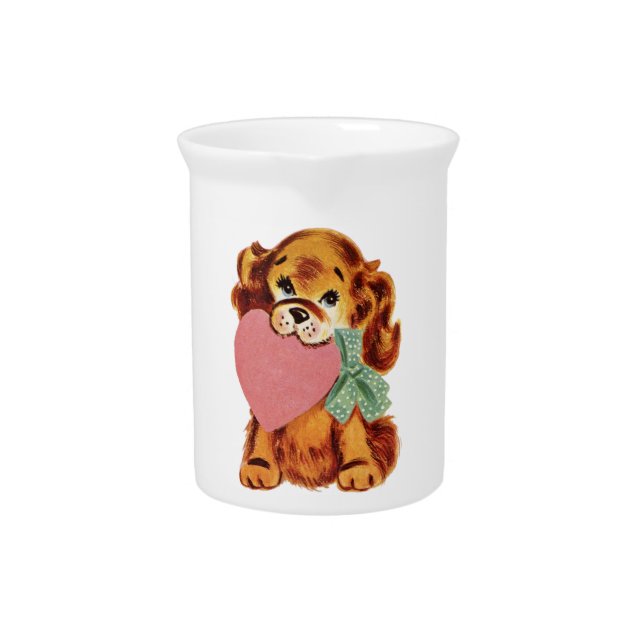 Vintage Puppy Holds Heart Beverage Pitcher (Front)