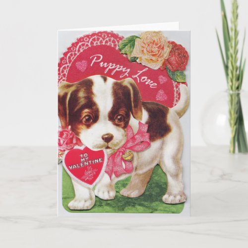 Vintage Puppy Love Be My Valentine Holiday Card