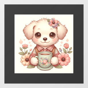Vintage Puppy with Floral Teacup Window Cling