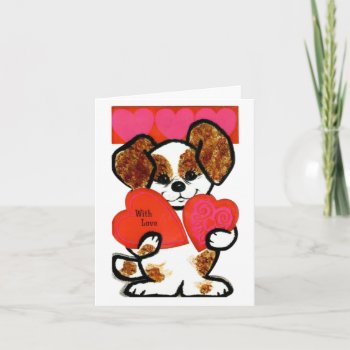 Vintage Puppy With Hearts Valentine Card by Gypsify at Zazzle