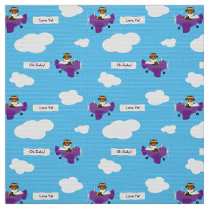 Vintage Purple Airplane Teddy Bear Pilot Custom Fabric