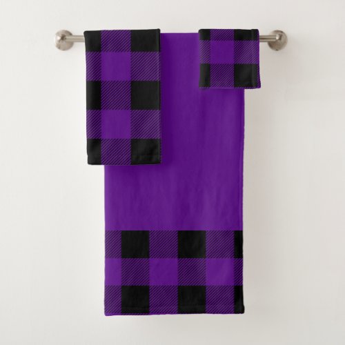 Vintage Purple and Black Buffalo Plaid Bath Towel Set