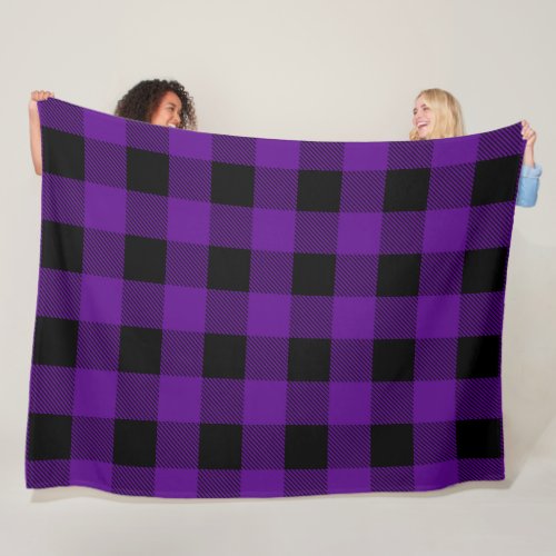 Vintage Purple and Black Buffalo Plaid Fleece Blanket