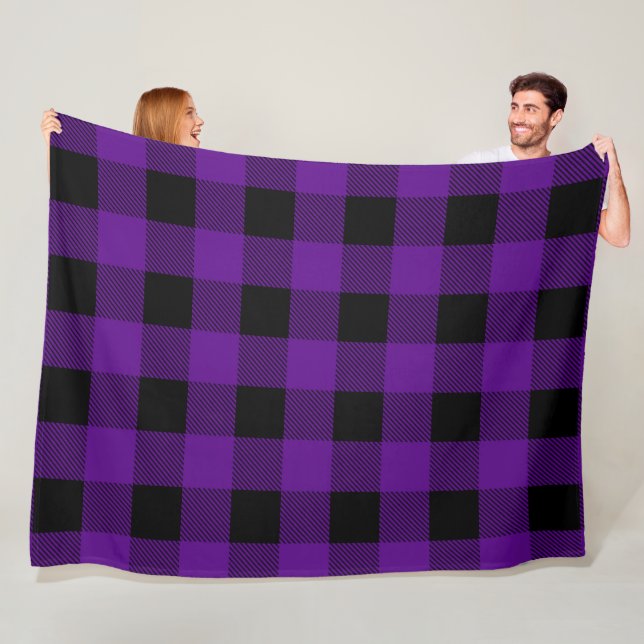 Vintage Purple and Black Buffalo Plaid Fleece Blanket (In Situ)