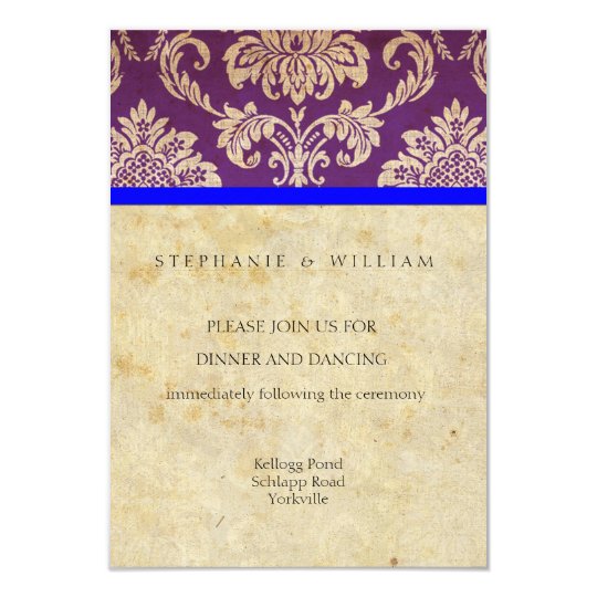 Vintage Purple and Blue Damask Reception Card