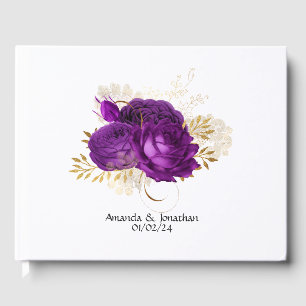 Vintage Purple and Gold Floral Wedding Guest Book