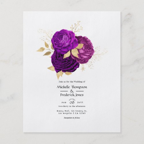 Vintage Purple and Gold Floral Wedding Invitation Flyer