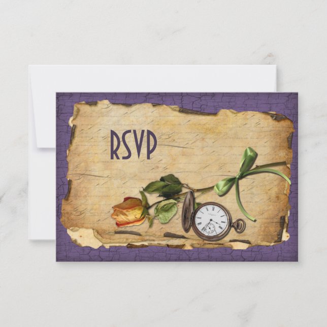 Vintage Purple and Gold Reply Card (Front)
